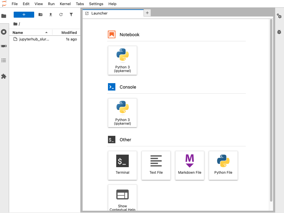 Screenshot of JupyterLab interface showing Launcher tab