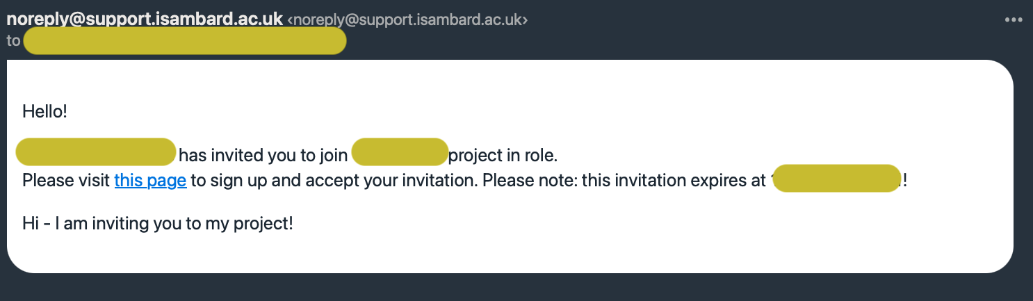 Invitation email